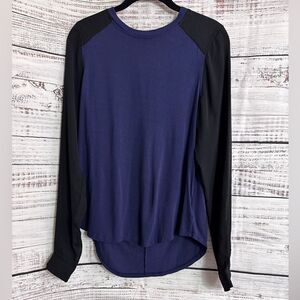 Fossil Top Womens Size Medium Raglan Sleeves Chiffon Blouse Black Purple